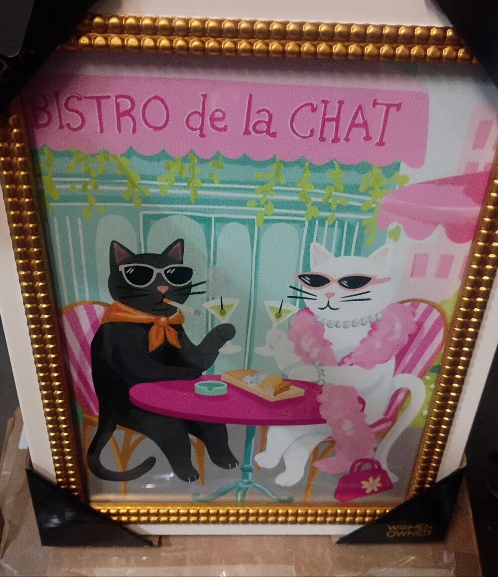 Sapna Shah Bistro de la Chat Framed Cat Café Art - Pink & Teal